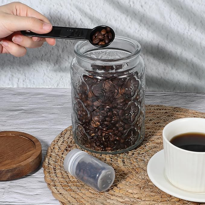 5Pcs Black Measuring Spoons Universal Easy to Read Measuring Cup and Spoon Set with Soft Grip Handle Plastic Cups and Spoons for Baking&Kitchen Hang Hole and Nesting for Easy Storage