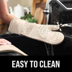 BPA-Free Silicone Oven Mitts Ultra Heat Resistant up to 500°F - Oven Mitts with Thick Cotton Liner - Long Slip Resistant Pot Holders, Flexible Oven Gloves - Beige 14.7