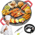 Non-Stick Electric Indoor Grill Pan, Smokeless Electric Griddle with Temperature Control, Round Baking Pan for BBQ, Steaks, Pancakes & Comal Electrico para Tortillas (36cm/14.2in)
