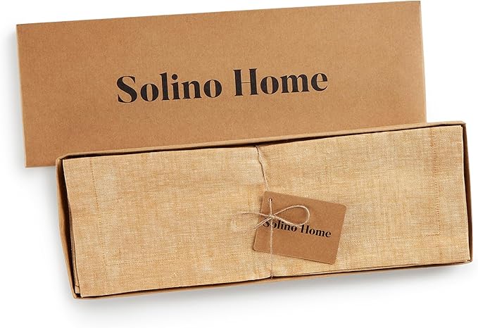 Solino Home Linen Cloth Placemats Set of 4 - 100% Pure Linen Golden Nugget Placemats 14 x 19 Inch - Athena