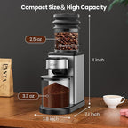 Home Coffee Grinder, Conical Burr Grinder with 25 Settings, 60-Second Timer, Stainless Steel, Anti-Slip Base, Anti-Static, Easy to Clean
