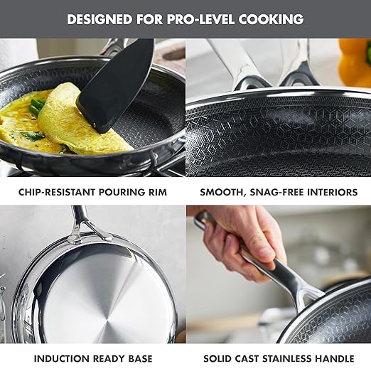 GreenPan Spectra 10" & 12" Frying Pan Skillet, Hybrid Tri-Ply Stainless Steel, PFAS-Free Ceramic Nonstick Textured Cooking Surface, Induction Cookware, Diswasher Safe, Oven & Broiler Temp to 850˚F
