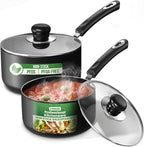 Utopia Kitchen Nonstick Saucepan Set, Cooking Pots with Lids, 1 Quart and 2 Quarts Multipurpose Kitchen Small Pots for Cooking Nonstick With Lids, 1 qt & 2 qt Set, Grey & Black