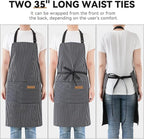 NLUS 2 Pack Kitchen Cooking Aprons, Adjustable Bib Soft Chef Apron with 2 Pockets for Men Women (Black Pinstripes)