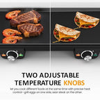 1600W Electric Griddle Indoor: Large Flat Top Grill with Nonstick Plates, 17.5" x 9", 2 Cooking Zone with Adjustable Temp, Pancake Egg Maker with Drip Tray, Indicator Light, Easy Cleanup