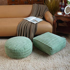 Unstuffed Pouf Ottoman Cover Soft Storage Extra Seat Farmhouse Comfortable Bohemian Poufs Accent Footrest 20x20x8 Inches for Living Room Bedroom Study Nook (Green, Round)