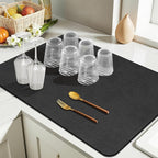 Findosom Dish Drying Mat, 16"x 24" Super Absorbent & Hide Stain Coffee Mat, Cuttable Drying Mat for Kitchen Counter, Coffee Bar Accessories, Under Dish Rack, Coffee Maker, Espresso Machine, Black-2