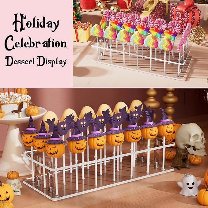 Goabroa Cake Pop Stand, 21 Holes Clear Acrylic Cake Pop Kit with 300 PCS Cake Pop Sticks and Wrappers, Cake Pop Maker for Weddings Birthday Parties Baby Shower Halloween