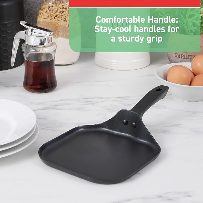 T-fal Specialty Nonstick Mini Griddle 6.5 Inch Cookware, Pots and Pans, Dishwasher Safe Black