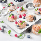E-far Stainless Steel Muffin Pan, 6-Cup Cupcake Pan Tin for Baking, Metal Muffin Pan Tray Mold, Non-toxic & Healthy, Oven & Dishwasher Safe, Regular Size - 11.44 x 7.12 x 1.25 Inch