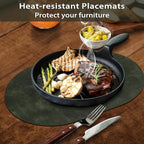 ADRIMER Placemats, Heat Resistant Oval Placemats Set of 6 Washable 12 x 17 Inch, Waterproof Table Mats, Wipeable Pu Place Mats for Kitchen, Dining Room, Olive Green
