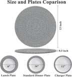 Round Placemats Set of 6, Cotton Rope Woven Table Mats, Hot Pads for Kitchen, Non Slip Heat Resistant Place Mats, 13 Inches Braided Placemat for Farmhouse Decor and Kitchen Table Decor (Gray)