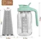 Cold Brew Coffee Maker,32 oz Mason Jar Pitcher with Stainless Steel Filter, Pour Spout Handle Lid, Heavy Duty Glass Airtight & Leak-Proof for Iced Coffee Tea Breastmilk Lemonade-Green
