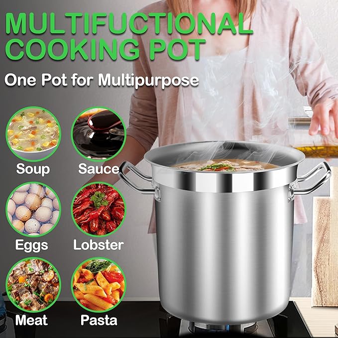 STOCKPOT Stock Pot 20 Quart with Lid – Stainless Steel Cooking Pot for Soup, Stew, and Pasta – Heavy Duty Induction Compatible Stockpot for Kitchen or Commercial Use, Oven Safe