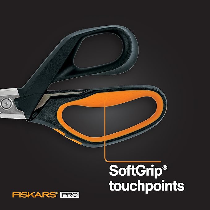 Fiskars Pro PowerArc Shop Shears, Heavy Duty Stainless Steel Scissor, Industrial Grade Tool for Building and Construction, 10 in, Orange/Black