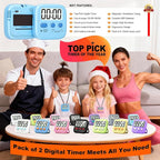 Antonki 2 Pack Digital Timer for Kids, Magnetic Countdown Kitchen Timers for Cooking, Egg, Classroom, Teacher, Exercise, Study, Oven - Battery Included