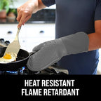 BPA-Free Soft Silicone Oven Mitts - Ultra Heat Resistant Oven Mitts with Thick Cotton Liner - Long Slip Resistant Pot Holders, Flexible Oven Gloves - Gray 13.7"