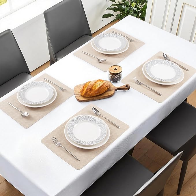 POLYTE Indoor/Outdoor Washable Geometric Vinyl Faux Leather Table Dining Placemats, Set of 4