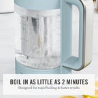 Martha Stewart Electric Kettle with Removable Stainless Steel Tea Infuser, Glass Carafe 1.7L (7 Cups), Hot Water Boiler, 4 Presets, Keep Warm & Auto Shut-Off, Cordless 360° Swivel Base, Sky Blue