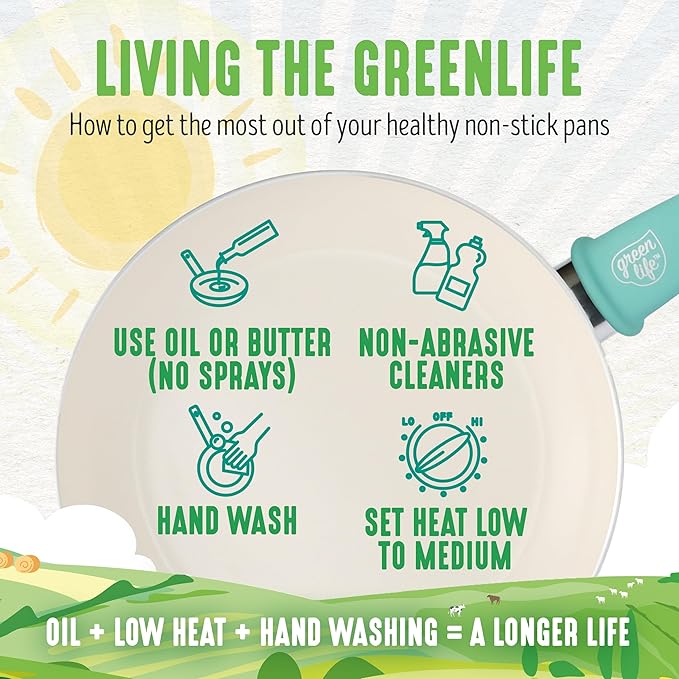 GreenLife Non Stick Fry Pan Set 7" & 10", Non-Toxic PFAS-Free Ceramic Skillet, Dishwasher & Oven Safe, Egg Omelet Frying Pan, Stay- Cool Handles, Kitchen Home Cooking Essentials, Turquoise (Pack of 2)