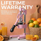 Zulay Kitchen Cast-Iron Orange Juice Squeezer - Heavy-Duty, Easy-to-Clean, Professional Citrus Juicer - Durable Stainless Steel Lemon Squeezer - Sturdy Manual Citrus Press & Orange Squeezer (Pink)
