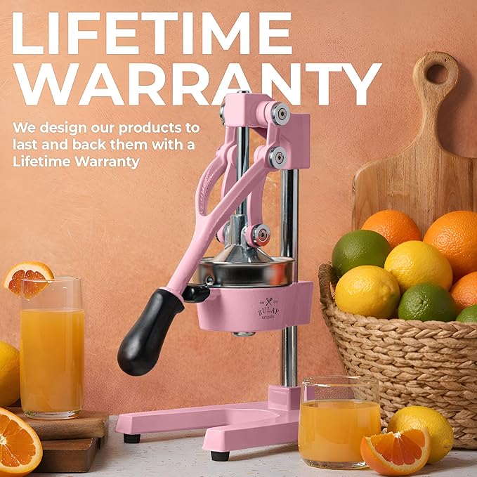 Zulay Kitchen Cast-Iron Orange Juice Squeezer - Heavy-Duty, Easy-to-Clean, Professional Citrus Juicer - Durable Stainless Steel Lemon Squeezer - Sturdy Manual Citrus Press & Orange Squeezer (Pink)