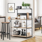 4-Tier Kitchen Baker's Rack with Power Outlet, Microwave Stand and Storage Shelves, Coffee Station Organizer (White Maple and Black)