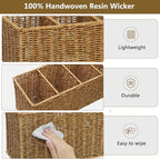 Extra Large Kitchen Utensil Holder with 4 Compartments, Handwoven Resin Wicker Utensil Caddy, Farmhouse Rustic Flatware Organizer for Countertop, Quick-Dry Storage Basket