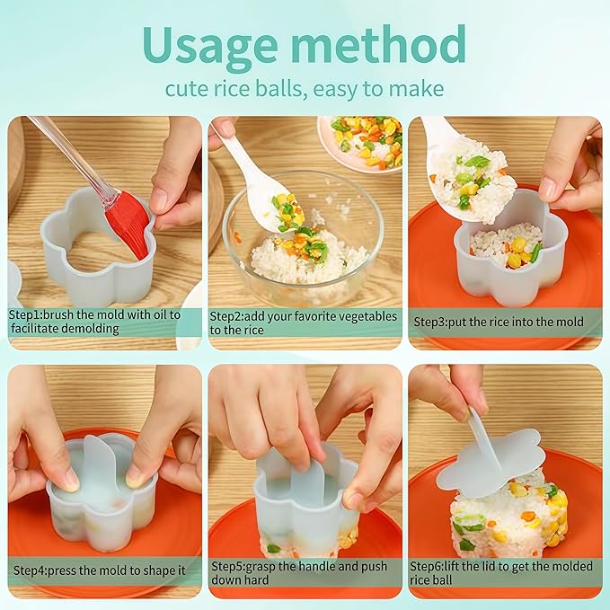 Green Onigiri Mold Set, 8 PCS Musubi Press Mold Kit for Lunch Bento and Home Party DIY, Non Stick Rice Ball Sushi Mold for Kitchen Family Food Lovers Gifts Christmas