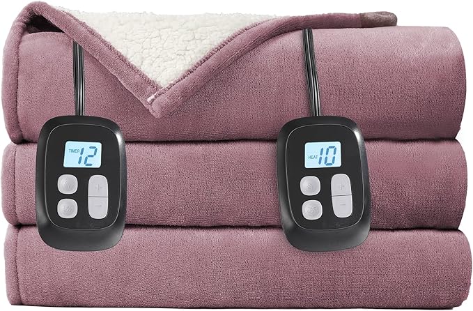 Electric Heated Blanket Queen Size - 84"x90", Soft Flannel Heating Blanket, 10 Heating Levels, 1-12 H Auto Shut Off, Dual Controllers, Breathable Warm and Washable for Bed, Purple