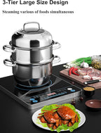 VENTION 3 tier Steamer Pot Stainless Steel 28cm, Induction Steamer for Cooking, 11 Inch Steam Pot for Dumpling