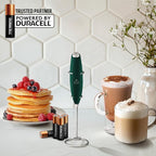 Zulay Kitchen Powerful Milk Frother Wand With 4 AA Duracell Batteries - Ultra Fast Handheld Drink Mixer - Electric Whisk Foam Maker for Coffee, Lattes, Cappuccino, Matcha & Creamer - Dark Green