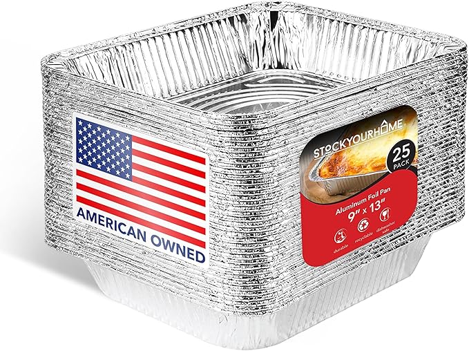 Stock Your Home Aluminum 9x13 Disposable Foil (25 Pack) – Half Size Deep Steam Table for Cooking, Heating, Storing, Prepping Food