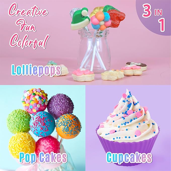 Cake Pop Kit,Kids Baking Sets for Kids,Lollipop Making Kit for Girls,Chocolate and Cupcake Making Kit Includes Silicone Cake Pop Mold for Christmas and Halloween,Carolar