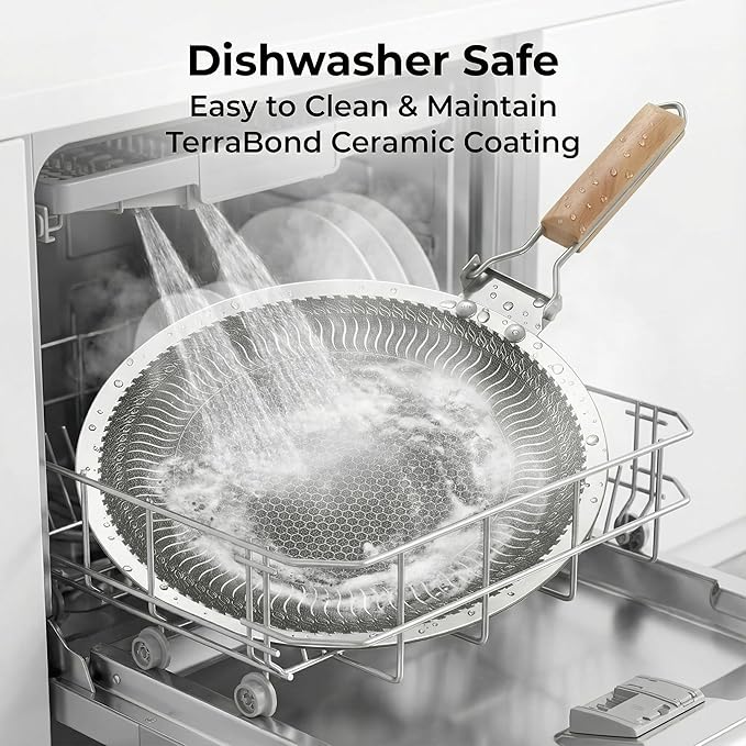 Nonstick Stainless Steel Cookware, 12-Inch Round Griddle Pan with PFAS-Free PURELYSEAR Ceramic Technology, Scratch Proof, Cool Grip Handles, Dishwasher Safe