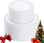 NOCCUR 200PCS Silver Plastic Plates Disposable for 100 Guests - Include 100 Dinner / 100 Dessert Plates Heavy Duty - Ideal for Party/Wedding/Christmas