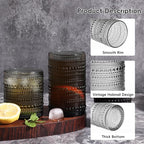 Moretoes Hobnail Drinking Glasses, 12 Piece Gray Water Glass Cups, Mixed Vintage Glassware Set, 6pcs 12oz Highballs and 6pcs 10oz old Fashioned Glasses, Great for Cocktail, Whisky and other Beverages