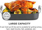 Cooks Standard Turkey Roasting Pan with Rack, Hard Anodized Nonstick 16-Inch x 12-Inch Chicken Ham Roaster Pan Multi-Use Grill Pan with Handles, Black
