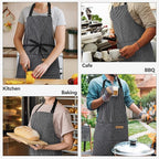 NLUS 2 Pack Kitchen Cooking Aprons, Adjustable Bib Soft Chef Apron with 2 Pockets for Men Women (Black Pinstripes)