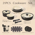 CAROTE 21-Piece Ceramic Cookware Set, Nonstick Pots and Pans Set with Detachable Handle, Non-Toxic Kitchen Cooking Set, Induction Compatible, Dishwasher & Oven Safe, Charcoal