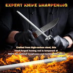 Knife Sharpener Rod, Kitchen Knives Sharpener Carbon Steel Professional Knife Sharpening Steel, Honing Rod with Hanging Holes (13 inches), N
