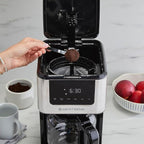West Bend Drip Coffee Maker Brews Hot or Iced, Programmable with Brew Strength Selector Auto Shut-Off and 6 Functions Permanent Mesh Filter and Glass Carafe, 12-Cup, Metallic