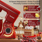 Stand Mixer, 10-Speed Kitchen Electric Mixer, 6QT Food Mixer with 8-in-1 Splash Guard, Dishwasher-Safe Dough Hook/Whisk/Beater/Spatula, Dough Mixers for Baking, Red