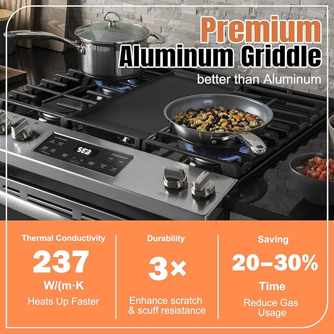 UPGRADED WB31X24738 Ceramic Non-stick Griddle Replacement for GE Stove Cooktop, PFAS & PTFE Free, Food-grade Non-stick Coating, 19.5"×9" Integrated Griddle Plate for GE Gas Stove Top Center