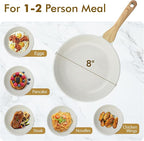 SENSARTE Nonstick Ceramic Frying Pan Skillet, 8-Inch Omelet Pan, Healthy Non Toxic Chef Pan, Induction Compatible Egg Pan with Heat Resistant Handle, PFAS-Free, White (Pack of 2)