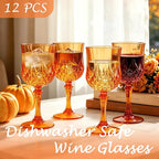 Plastic Wine Glasses, Plastic Goblets Vintage Style Cordial Unbreakable Drinking Glasses, Reusable Drinkware for Wedding Reception, Grand Event Party Supplies (12, Pumpkin orange)