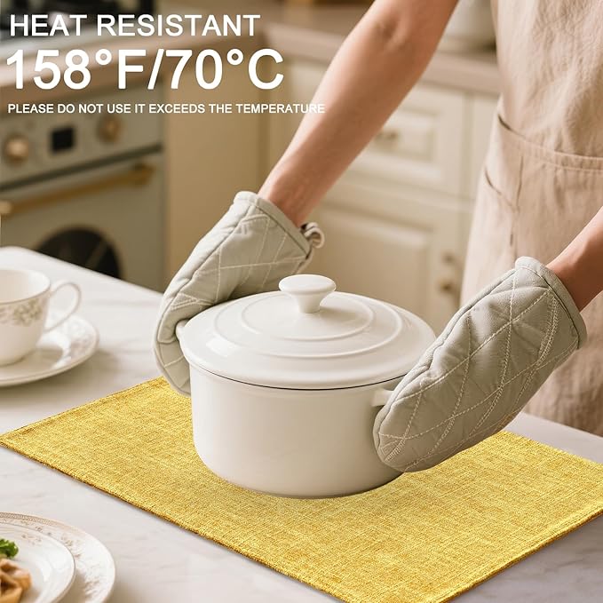 Homaxy Cloths Placemats for Dining Table Set of 8, Heat Resistant Washable Cotton Linen Blend Table Mats, Ideal for Kitchen Party Dining Decoration, 13" x 19", Mustard Yellow