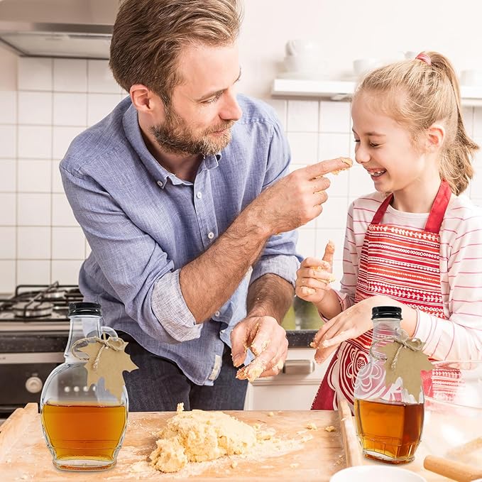 5 oz Glass Maple Syrup Bottles with Tags,Clear Glass Bottles with Aluminum Lids and Loop Handle, Maple Syrup Jars Storage for DIY Whiskey Sauce Vanilla Gifts (6)