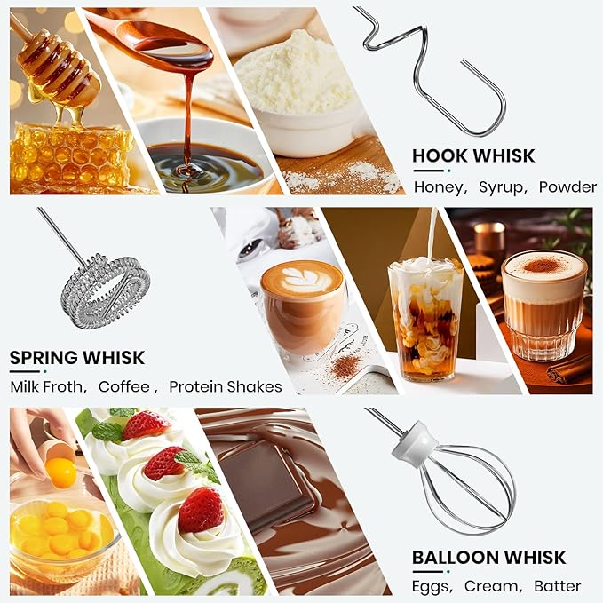 Colarlemo Milk Frother Handheld Rechargeable, Frother Wand Drink Mixer Electric Whisk for Coffee, Detachable With 3 Stainless Whisks, Hand Mixer for Lattes, Cappuccino, Matcha, No Stand, Sage Green
