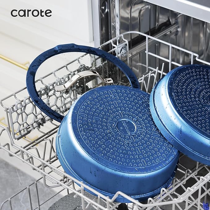 CAROTE 22pcs Pots and Pans Set Non Stick, Nonstick Cookware Set, Dishwasher/Oven/Fridge Safe Pots and Pans, Removable Handle RV Oven Safe Cookware, Induction Kitchen Set, Blue